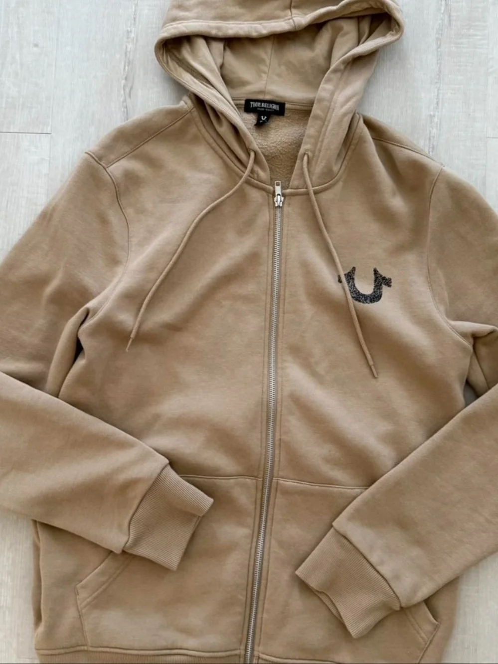 True Religion Men's Tan Zip-Up Hoodie Jacket